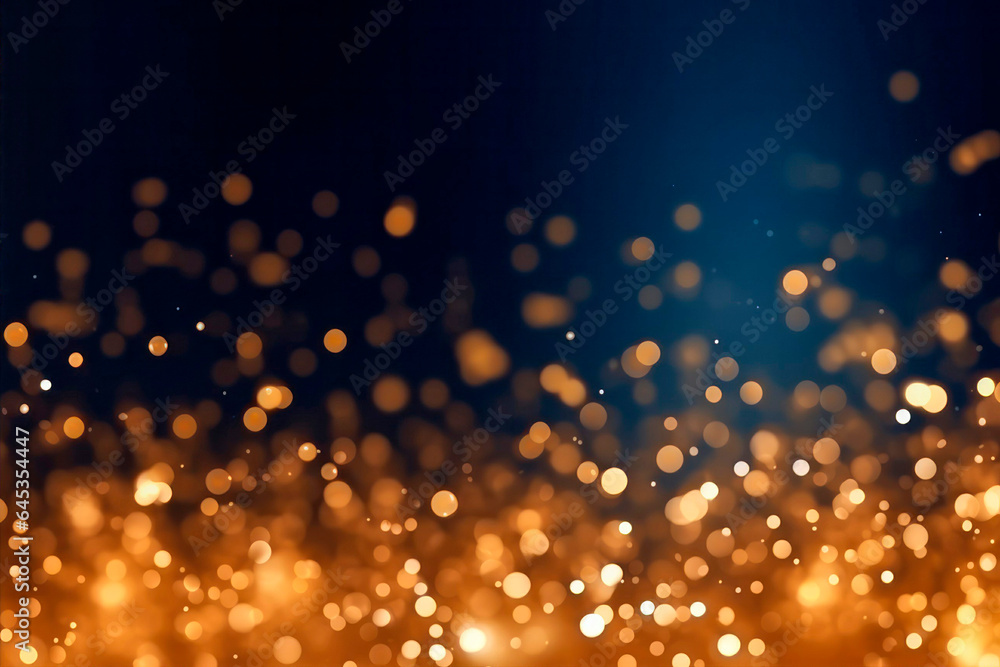 abstract background with Dark blue and gold particle. Christmas Golden