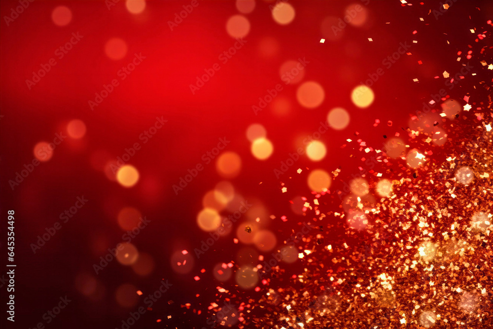 abstract background with Dark red and gold particle. Christmas Golden light shine particles bokeh on navy blue background. Gold foil texture. Holiday concept.