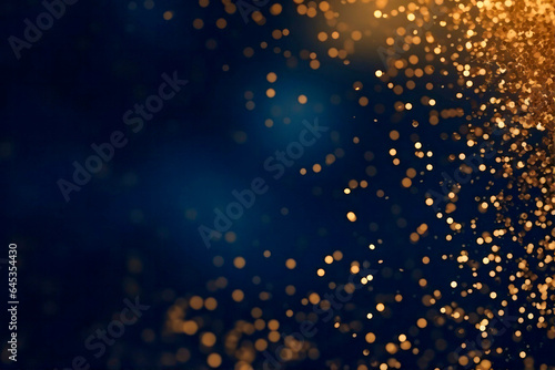 abstract background with Dark blue and gold particle. Christmas Golden light shine particles bokeh on navy blue background. Gold foil texture. Holiday concept.