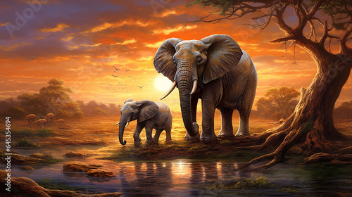 pai e filhote elefantes  photo