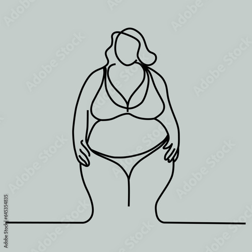 Vector illustration of a plump woman, line art. body positivity symbol, fat girl