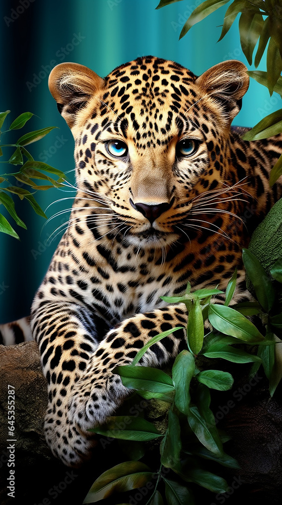 Naklejka premium leopardo em habitat natural 