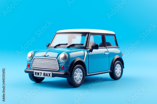 Blue toy car on a blue background
