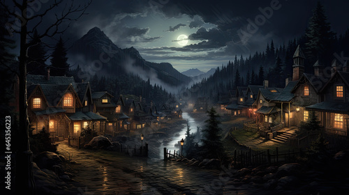 A creepy old town at night from the 18th century