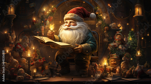 illustration of a santa claus elf wrapping presents