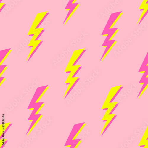 Lightning colorful seamless pattern on a pink background. Flat style design.Vector illustration for web and print.