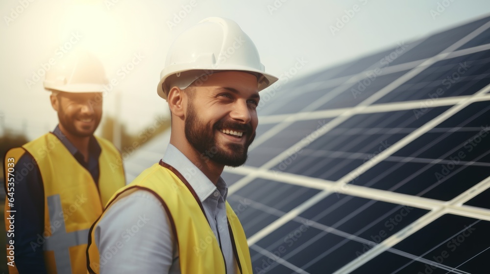Business man engineer outdoor in the solar energy park, successful in green innovation investment. Business man engineer outdoor in the solar energy park, successful in green innovation investment.