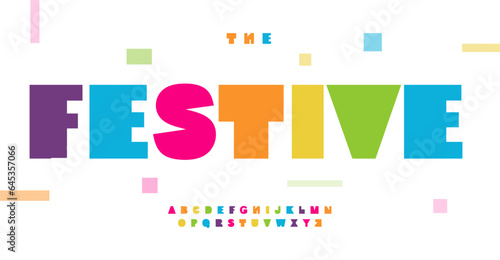 Papier peint Festive font, bright squared letters with heavy primitive shapes