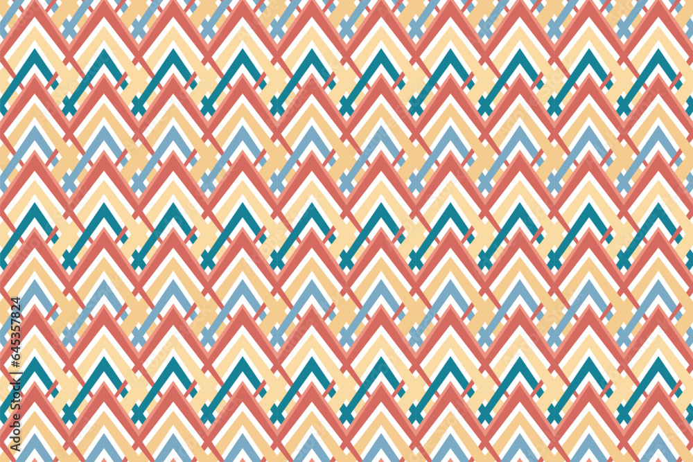 Christmas chevron seamless pattern, traditional geometrical ornament, triangle shape, zigzag stripes, red blue yellow color palette. Winter holiday background Christmas chevron seamless pattern, traditional geometrical ornament, triangle shape, zigzag stripes, red blue yellow color palette. Winter holiday background