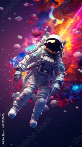 An astronaut floating in space with a vibrant and colorful backdrop © cac_tus