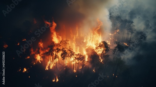 A blazing fire engulfing a dense forest © cac_tus