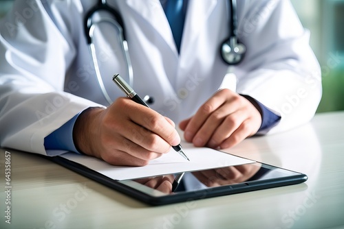 doctor writing on tablet