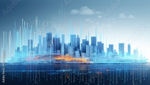 A futuristic cityscape with a skyline of skyscrapers, representing the intersection of technology and finance,Navigate the global financial future, banner © BrightSpace