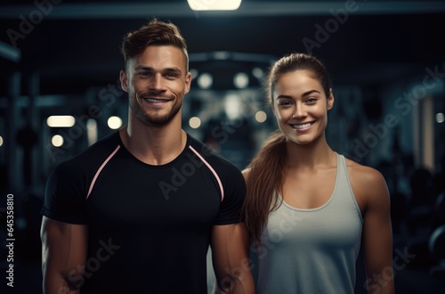 Couple in sport, working out in gym, health and wellness
