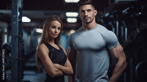 Couple in sport, working out in gym, health and wellness