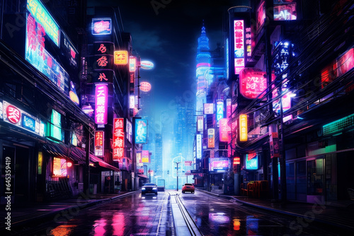 City in neon color. Generative AI © Artsiom P
