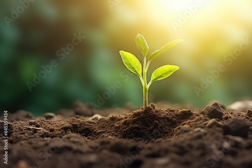 small plant growing on land with sunshine agriculture