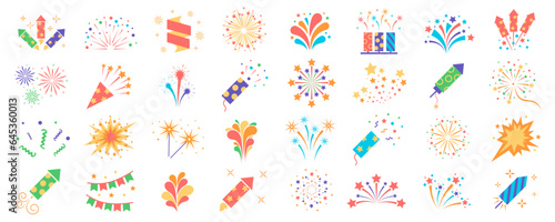 Foto Set of firework icons, celebration, party, happy new year