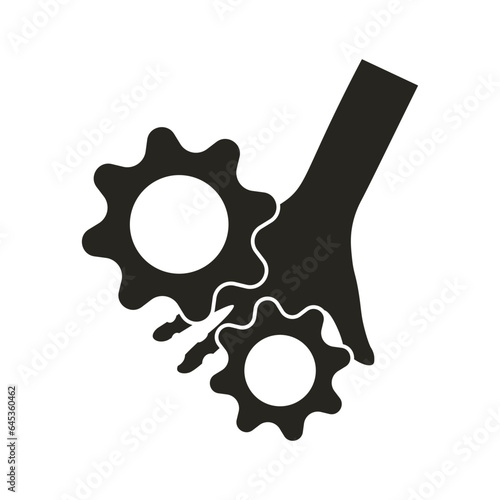 Isolated illustration of black pictogram injury risk finger finger crush  moving part with picture of hand, gear for safety sign, warning danger information label