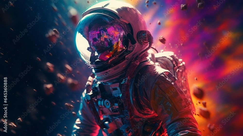 Fototapeta premium A man in a space suit against a vibrant backdrop