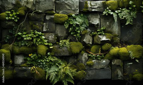 Abstract natural background, green plants on stones.