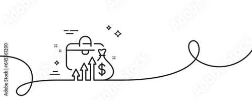 Salary line icon. Continuous one line with curl. Increase invest money sign. Inflation symbol. Salary single outline ribbon. Loop curve pattern. Vector