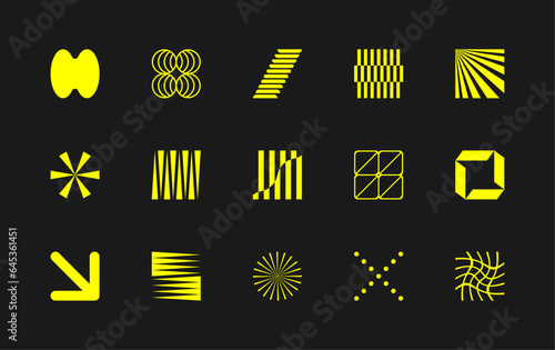 Set of vector, modern, abstract and geometric shapes and logos, influenced by brutalism.