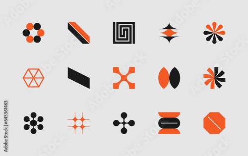 Set of vector, modern, abstract and geometric shapes and logos, influenced by brutalism.