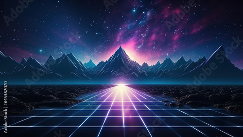Retro cyberpunk style background, Sci-Fi background, Neon light grid landscapes. Generative Ai