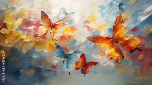 Three butterflies in flight