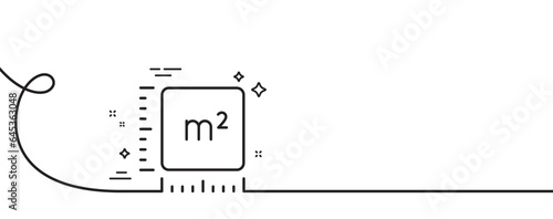 Square meter line icon. Continuous one line with curl. Room area dimension sign. Territory measurement symbol. Square meter single outline ribbon. Loop curve pattern. Vector