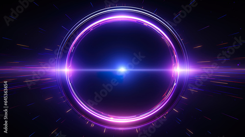 Blue purple neon laser rings with rays abstract background, Technology vector design. Generative Ai