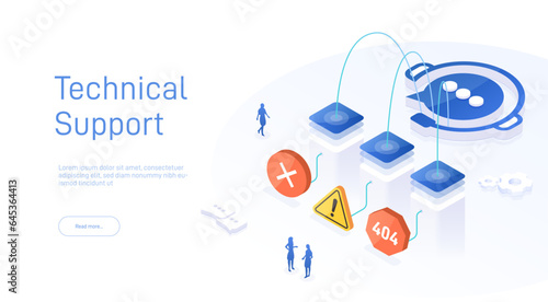Web page design templates for 24-7 call center support. Isometric 24 hours open customer service. Vector 3d illustration Customer Service, Support or CRM