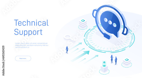 Web page design templates for 24-7 call center support. Isometric 24 hours open customer service. Vector 3d illustration Customer Service, Support or CRM