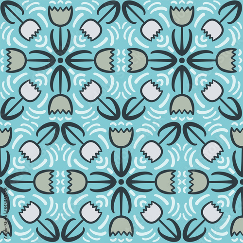 Handdrawn bold simple tulip mandala vintage blue grey black M