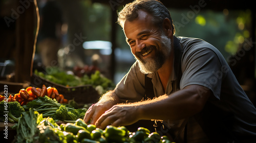 senior man farmer sell his products fruit or vegetables at the market © Miljan Živković