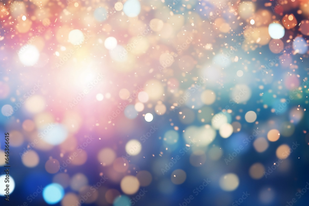 Festive abstract bokeh background. Chistmac New Year backdrop. Bokeh abstract background with bright glitter lights. Magic shiny wallpaper with golden sparkles.