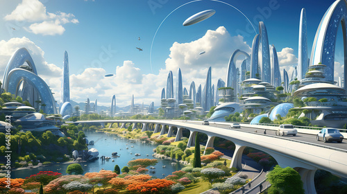 Raster illustration of metropolis of the future skyscrapers neon blue glow turquoise. Generative Ai