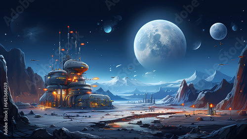 Space game vector background fantasy alien planet. Generative Ai