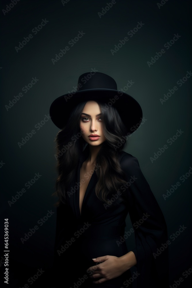 woman with long hair and a black hat woman with long hair and a black hat