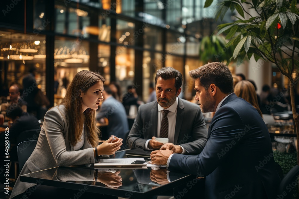 Business Negotiation Scene Showcasing Two People Talking, Generative AI Business Negotiation Scene Showcasing Two People Talking, Generative AI