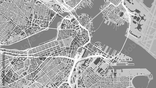 Map of Boston city, United States. Urban black and white poster. Road map with metropolitan city area view.