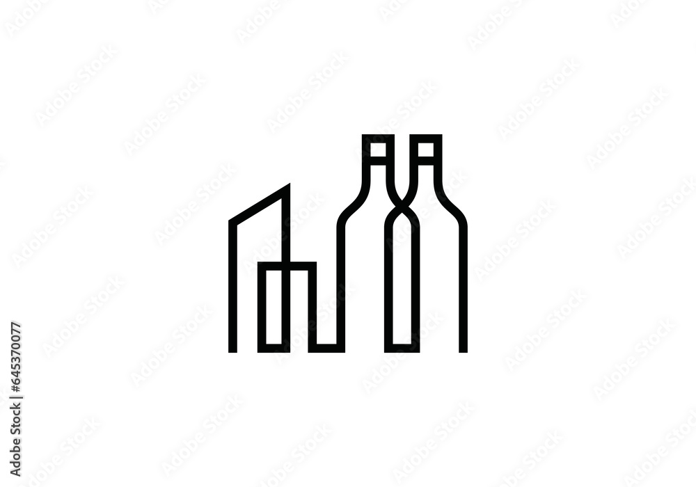 city logo design. bar with bottles modern minimalist line art vector illustration. city logo design. bar with bottles modern minimalist line art vector illustration.