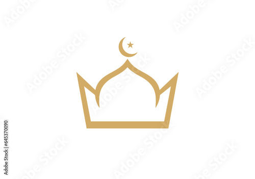 abstract gold crown and mosque dome logo design. royal king islamic symbol vector