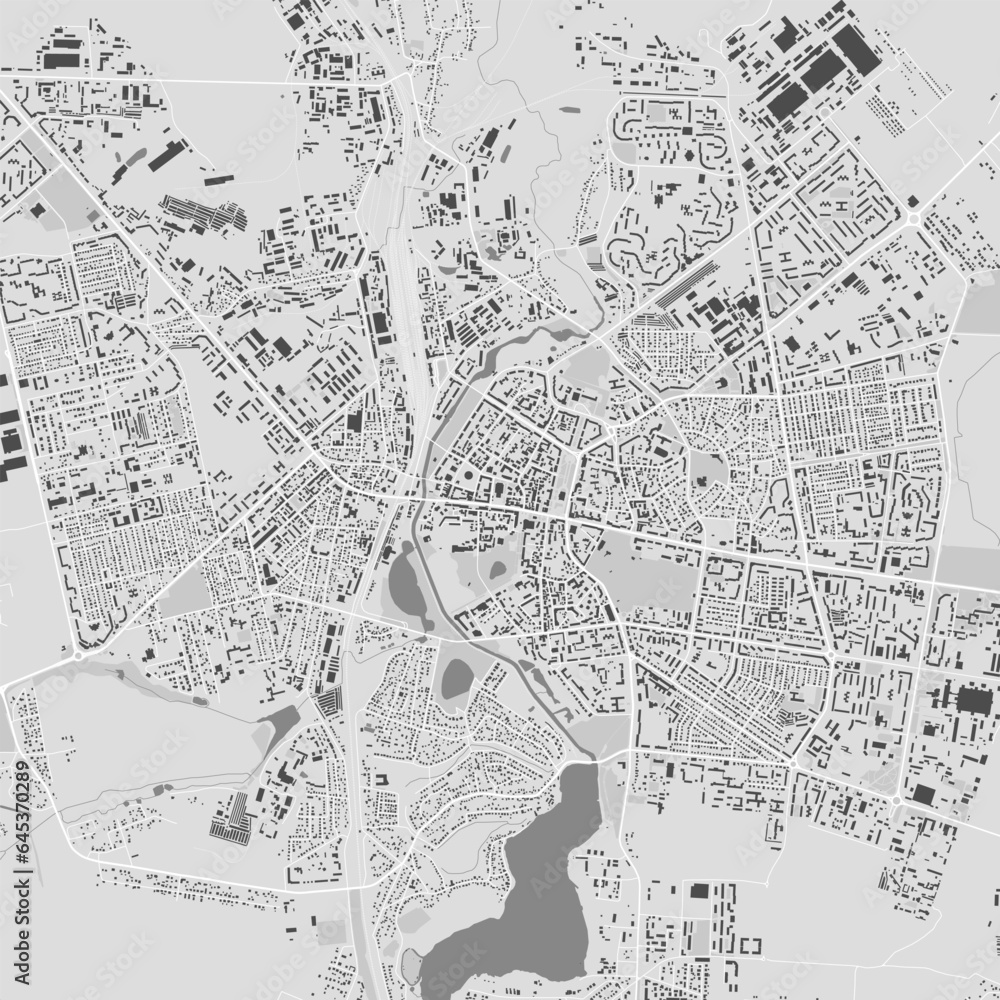 Map of Rivne city, Ukraine. Urban black and white poster. Road map with metropolitan city area view.