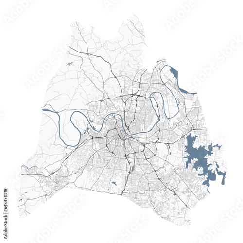 Nashville map, American city. Municipal administrative area map with rivers and roads, parks and railways.