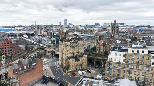 Obraz na plátne Newcastle upon Tyne, United Kingdom - August 30th, 2023: The tower of the Newcastle Castle seen from the air
