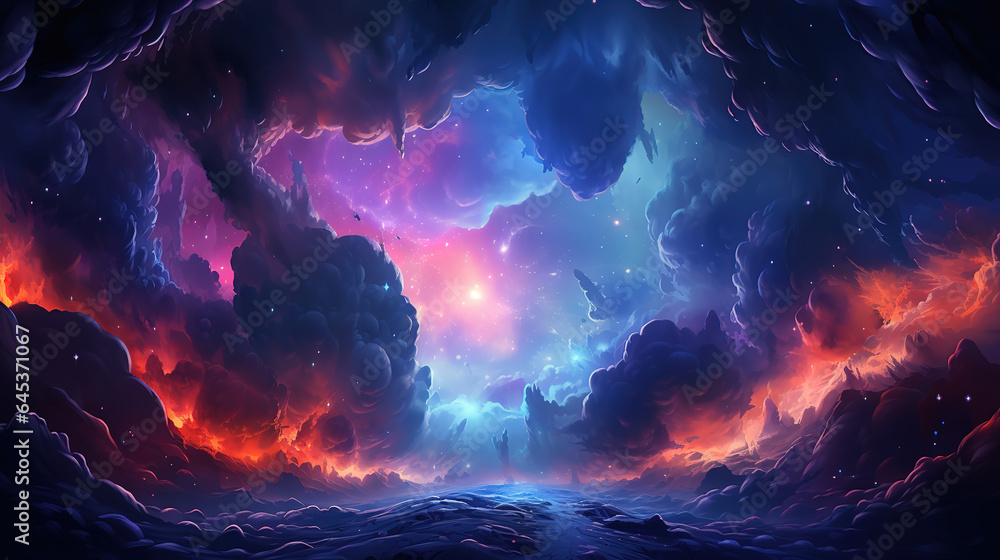 Fototapeta premium Horizontal space background with realistic nebula. Generative Ai