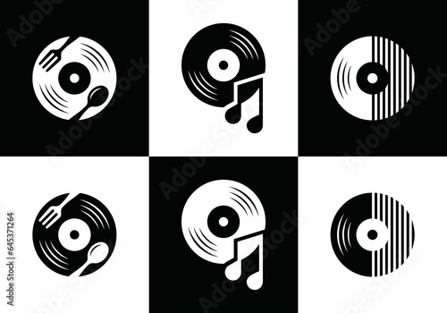 restaurant menu logo, cutlery with live music symbol icon design.