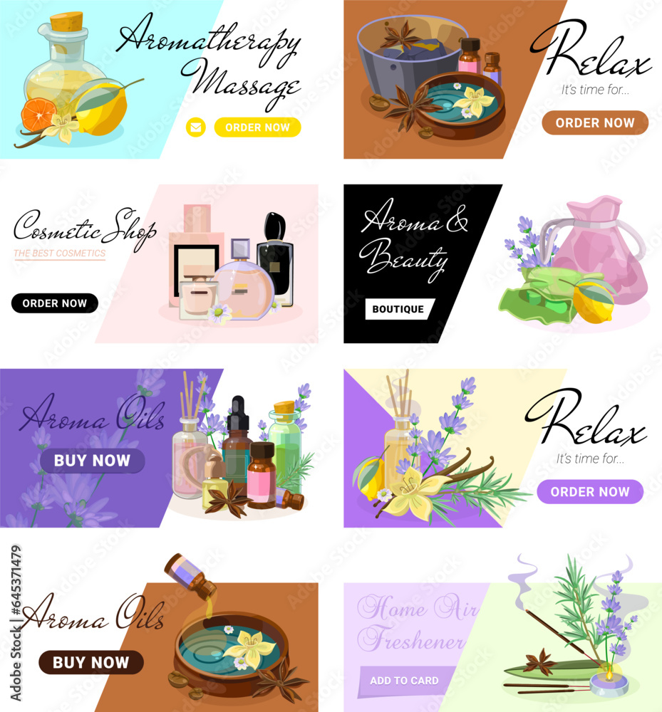 Collection of Landing pages for Aromatherapy and Productions of Aroma Candles, Oils and Cosmetics
